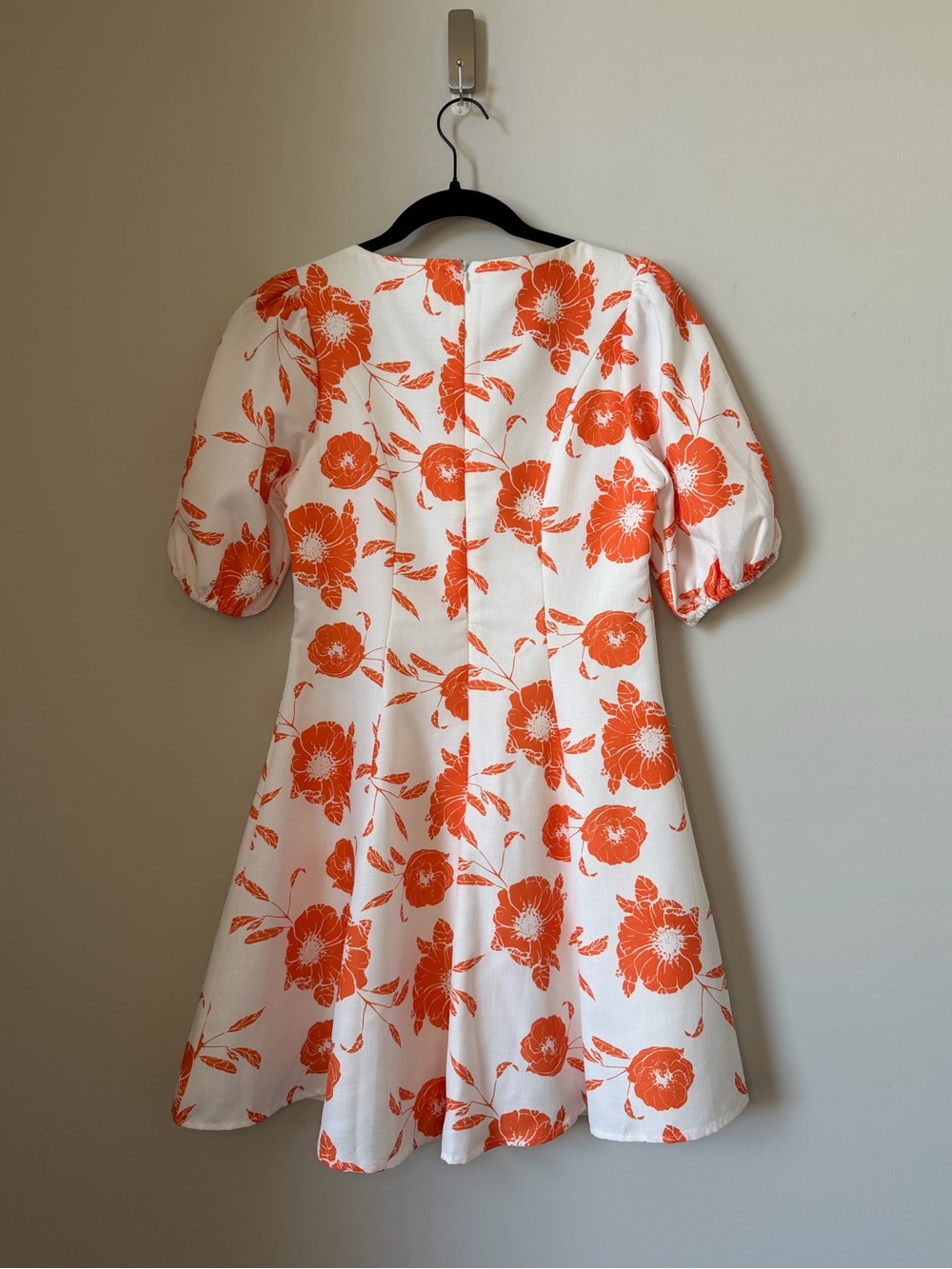 Lena White with Orange Floral Puff Sleeve Dress Size S - Picture 2 of 9